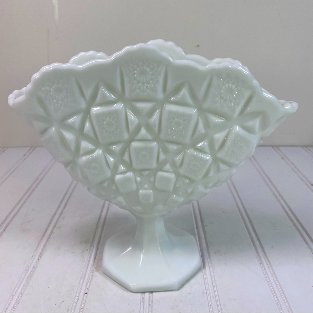 Westmoreland milk glass fan shaped footed vase